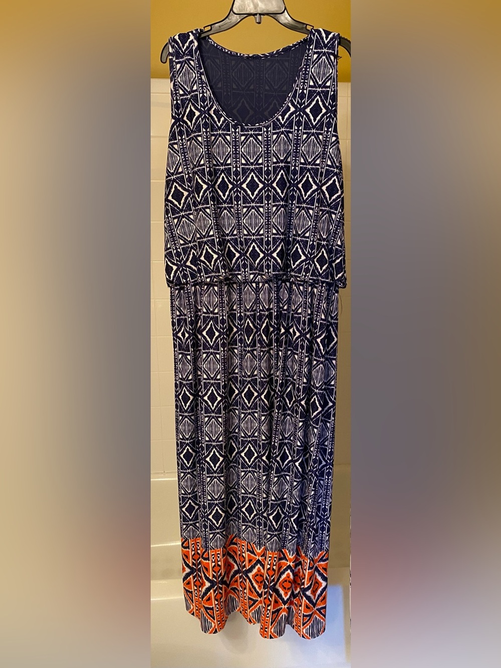 2X Navy Orange Maxi Dress Sleeveless Boho Anthropologie Elastic Wst Miami Beach